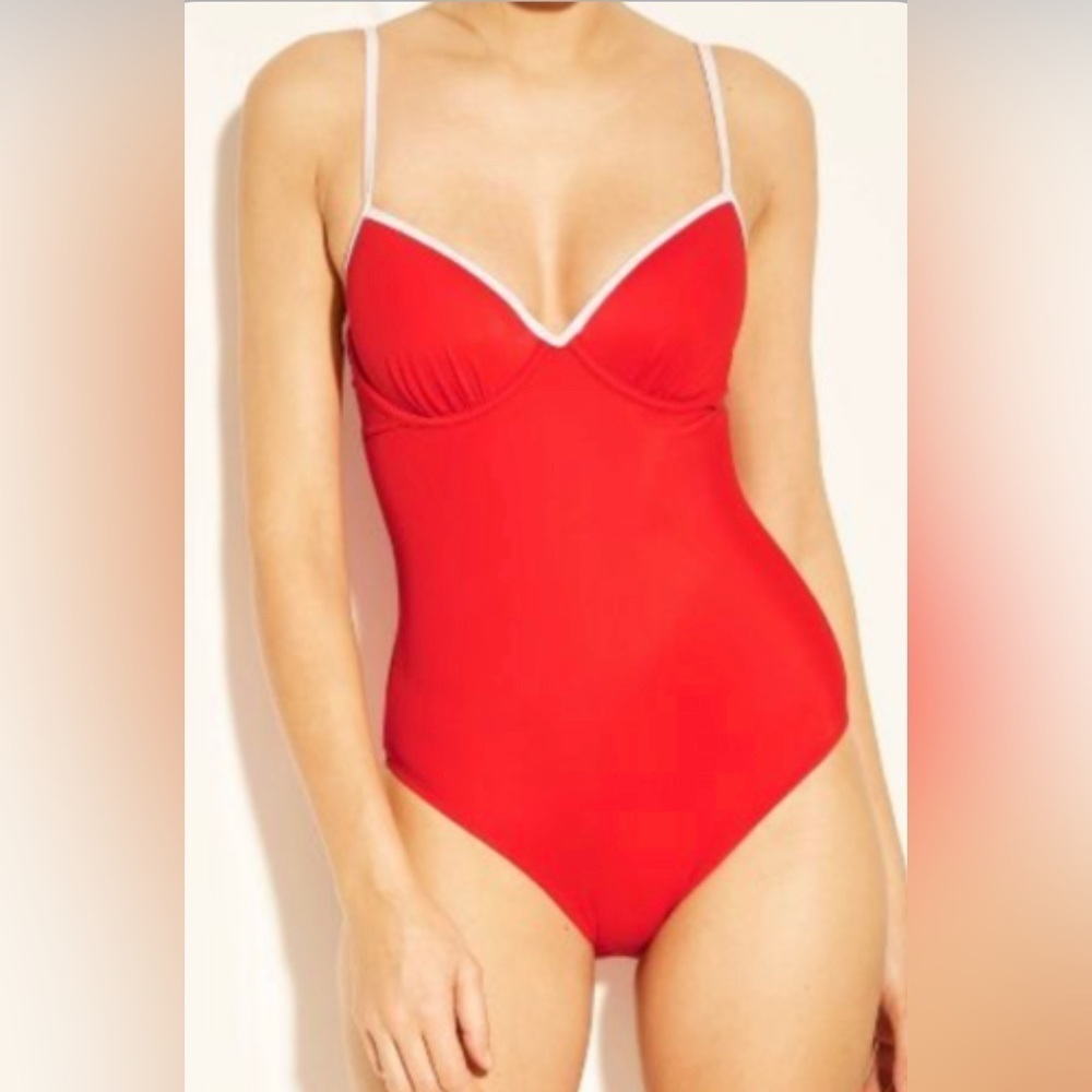 Shade and Shore Red Cabana light push-up Lift One Piece Swimsuit